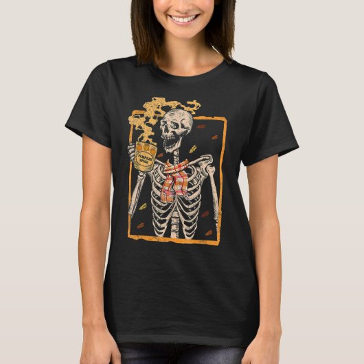 Halloween Skeleton Pumpkin Spice Latte Syr T-shirt (Voorkant)
