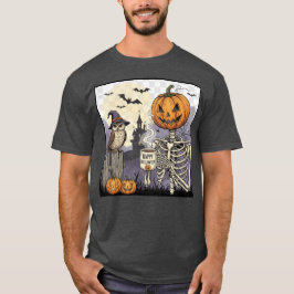 Halloween Skeleton Pumpkin Uil Dark Graphic T-Shir T-shirt