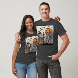 Halloween Skeleton Pumpkin Uil Dark Graphic T-Shir T-shirt
