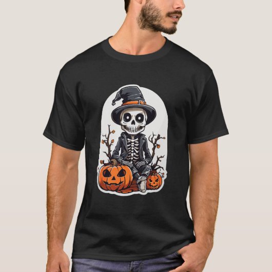 Halloween Skeleton Pumpkin Witch Art T-shirt (Voorkant)