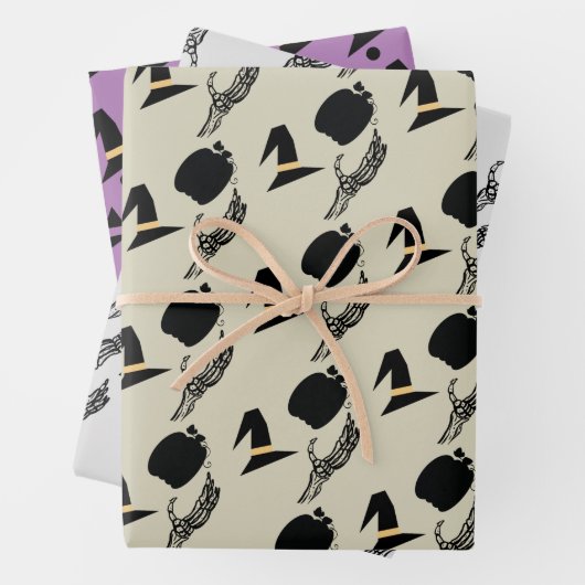 Halloween Skeleton Pumpkin Witch Pattern Inpakpapier Vel (In situ)