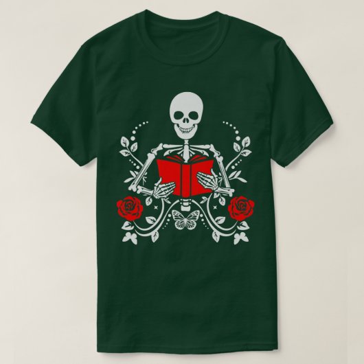 Halloween Skeleton Reading Book Bookworm Reader Fu T-shirt (Design voorkant)