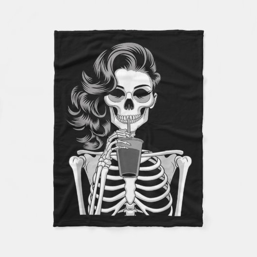 Halloween Skeleton Retro Style Drink Beverage Quir Fleece Deken (Voorkant)