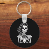 Halloween Skeleton Retro Style Drink Beverage Quir Sleutelhanger (Voorkant)