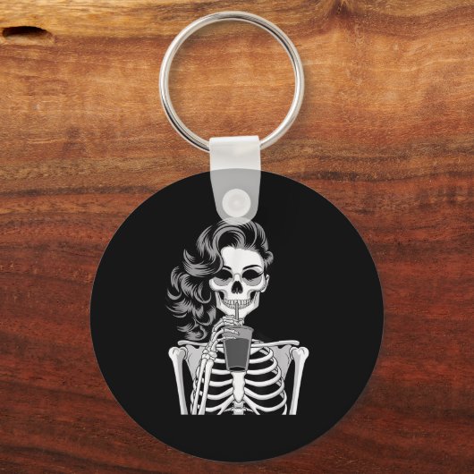 Halloween Skeleton Retro Style Drink Beverage Quir Sleutelhanger (Voorkant)