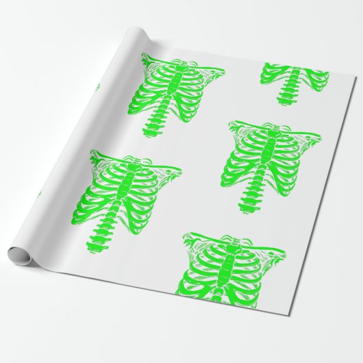 halloween Skeleton Rib Cage acid green Cadeaupapier (Uitgerold)