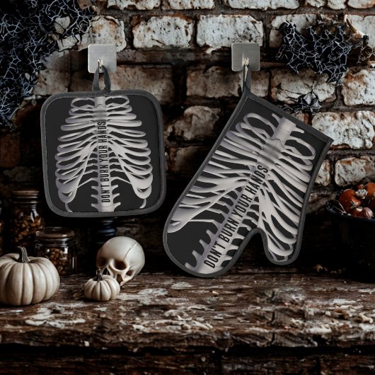 Halloween Skeleton Rib Cage Botten Oven Mitt Set