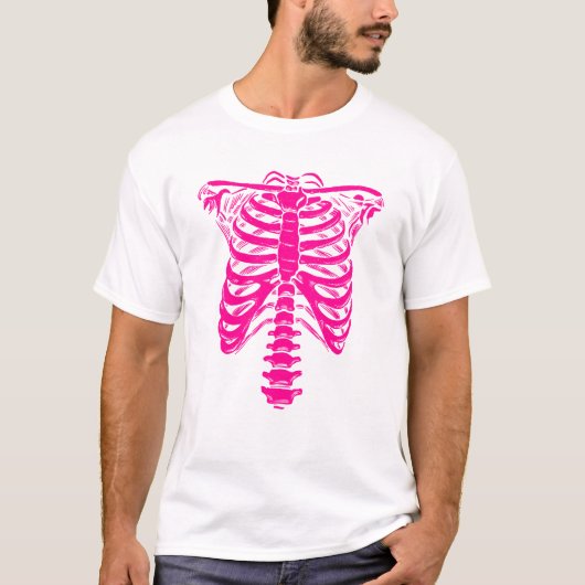 halloween Skeleton Rib Cage roze T-shirt (Voorkant)