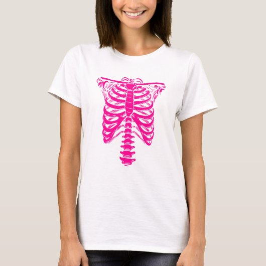 halloween Skeleton Rib Cage roze T-shirt (Voorkant)