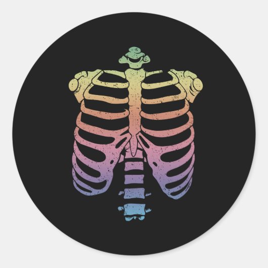Halloween Skeleton Rib Cage Zombie Costume T-shirt Ronde Sticker (Voorkant)