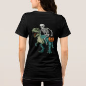 Halloween Skeleton Riding Dinosaur met pompoen Tri-Blend Shirt (Achterkant)