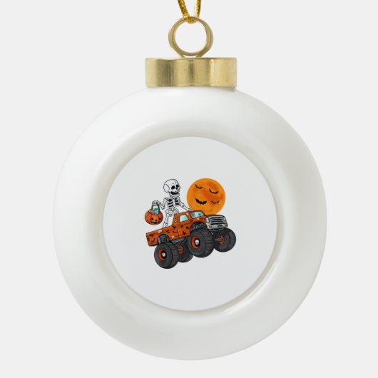 Halloween Skeleton Riding Monster Truck Keramische Bal Ornament (Voorkant)