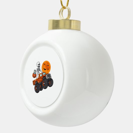 Halloween Skeleton Riding Monster Truck Keramische Bal Ornament (Rechts)