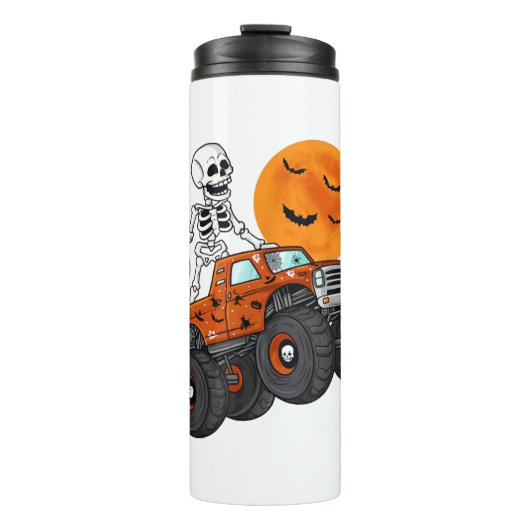 Halloween Skeleton Riding Monster Truck Thermosbeker (Voorkant)