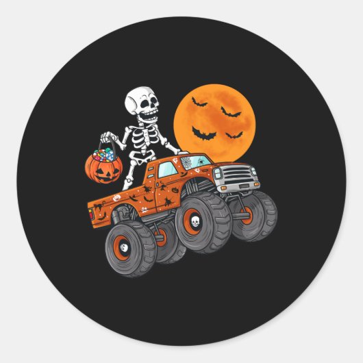 Halloween Skeleton Riding Monster Truck Toddler Bo Ronde Sticker (Voorkant)