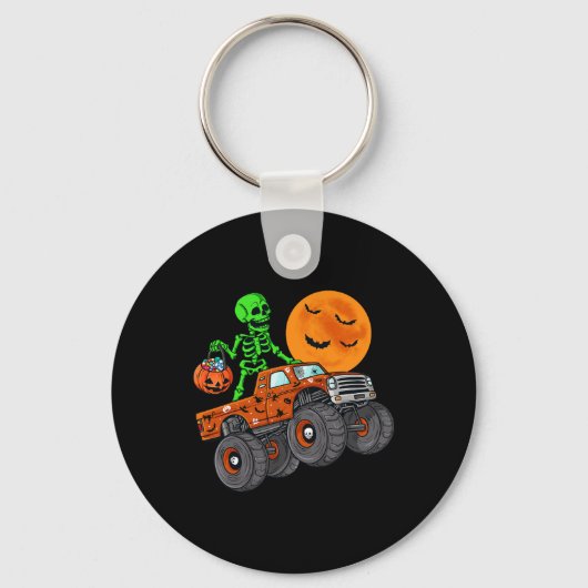 Halloween Skeleton Riding Monster Truck Toddler Bo Sleutelhanger (Voorkant)