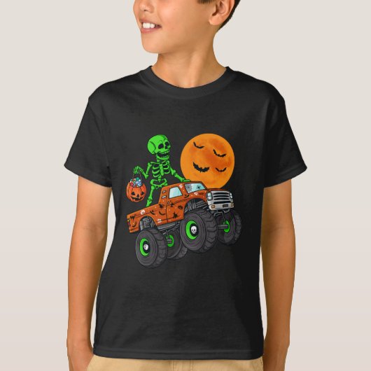Halloween Skeleton Riding Monster Truck Toddler Bo T-shirt (Voorkant)