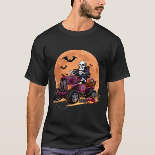 Halloween Skeleton Riding Monster Truck Toddler Bo T-shirt (Voorkant)