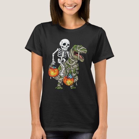 Halloween Skeleton Riding Mummy Dinosaur Rex  Pump T-shirt (Voorkant)