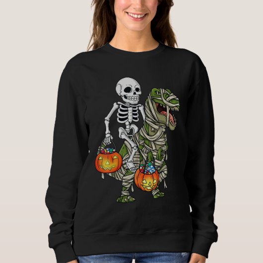 Halloween Skeleton Riding Mummy Dinosaur Rex  Pump Trui (Voorkant)