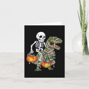Halloween Skeleton Riding Mummy Dinosaur T Rex Fun Kaart