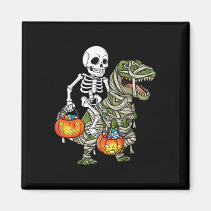 Halloween Skeleton Riding Mummy Dinosaur T Rex Fun Magneet