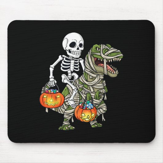 Halloween Skeleton Riding Mummy Dinosaur T Rex Fun Muismat (Voorkant)