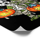 Halloween Skeleton Riding Mummy Dinosaur T Rex Fun Poster (Hoek)