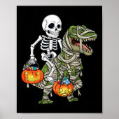 Halloween Skeleton Riding Mummy Dinosaur T Rex Fun Poster (Voorkant)