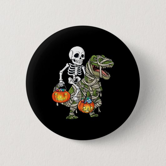 Halloween Skeleton Riding Mummy Dinosaur T Rex Fun Ronde Button 5,7 Cm (Voorkant)