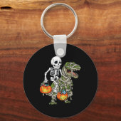 Halloween Skeleton Riding Mummy Dinosaur T Rex Fun Sleutelhanger (Voorkant)