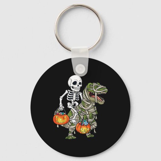 Halloween Skeleton Riding Mummy Dinosaur T Rex Fun Sleutelhanger (Voorkant)