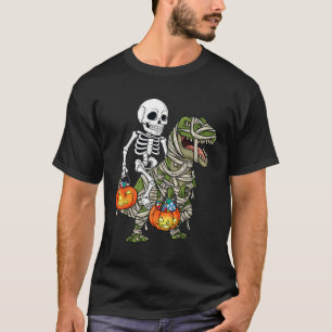Halloween Skeleton Riding Mummy Dinosaur T Rex Fun T-shirt