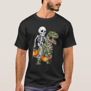 Halloween Skeleton Riding Mummy Dinosaur T Rex Fun T-shirt