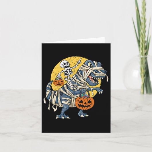 Halloween Skeleton Riding Mummy Dinosaur T Rex Pum Kaart (Voorkant)