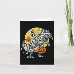 Halloween Skeleton Riding Mummy Dinosaur T Rex Pum Kaart