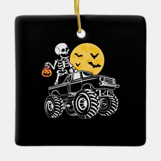Halloween Skeleton Riding Truck Birthday Keramisch Ornament (Voorkant)
