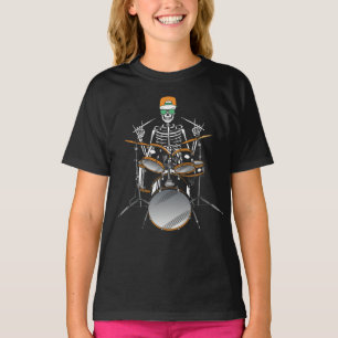 Halloween Skeleton Rock Hand Drums Girl T-shirt