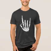 Halloween Skeleton Rock Hand Heavy Metal Fans Tri-Blend Shirt (Voorkant)