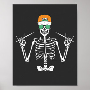 Halloween Skeleton Rock Hand Palling Drums Poster