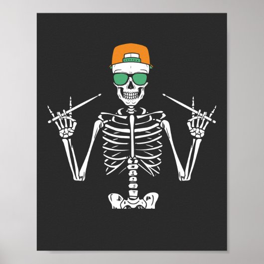 Halloween Skeleton Rock Hand Palling Drums Poster (Voorkant)