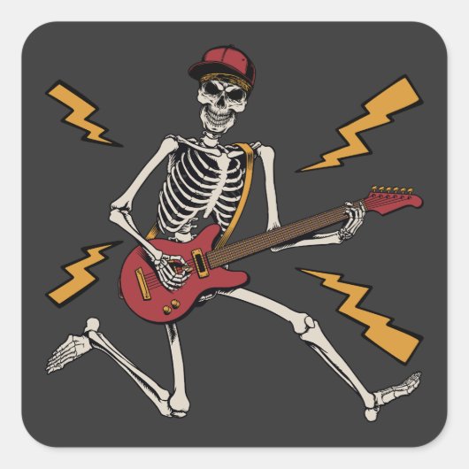 Halloween Skeleton Rock Hand Plays Guitar Vierkante Sticker (Voorkant)