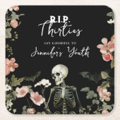 Halloween Skeleton Roze Bloemen 40ste Verjaardag P Kartonnen Onderzetters (Voorkant)