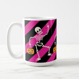 Halloween Skeleton Roze / Zwart Gestreepte Koffie  Koffiemok