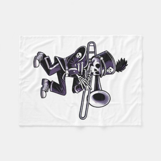 Halloween Skeleton School Marching Band Trombone P Fleece Deken (Voorkant (Horizontaal))