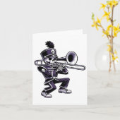 Halloween Skeleton School Marching Band Trombone P Kaart (Gele Bloem)