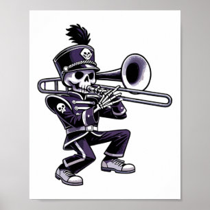 Halloween Skeleton School Marching Band Trombone P Poster