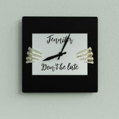 Halloween Skeleton Sign Niet Late Naam Custom Vierkante Klok