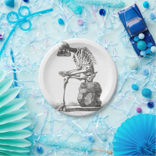 Halloween Skeleton Sitting Anatomy Papieren Bordje (Feest)