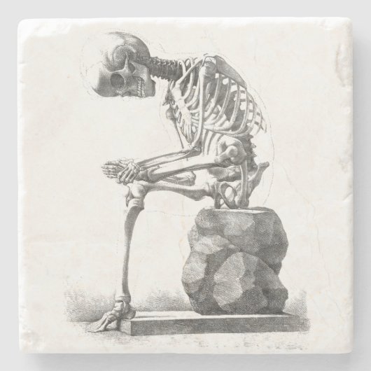 Halloween Skeleton Sitting Anatomy Stenen Onderzetter (Voorkant)